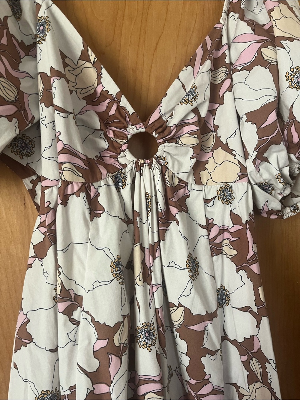 Abercrombie & Fitch Cream Maxi Dress with Mauve & Brown Floral Print - Picture 3 of 8